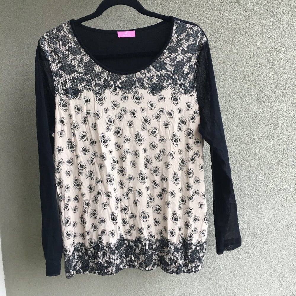 BASLER long-sleeve top with sheer sleeves - black and cream - EU 44 / US 14/16